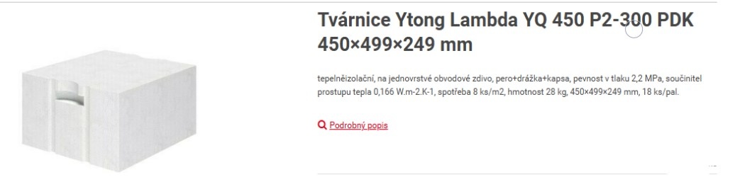 Prodám pórobetonové cihly Ytong Lamda YQ 375 PDK P2-300