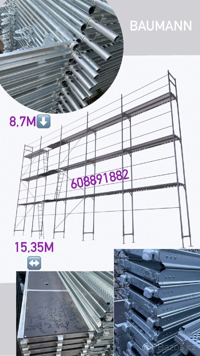 Sada lešení 133,5m2 p.plocha- 8,7m v. X 15,35š.