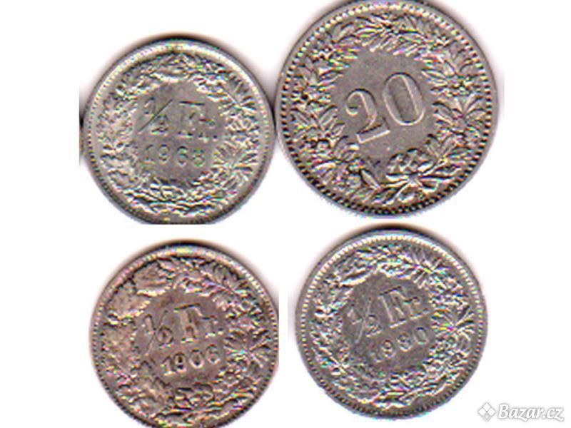 Mince Švýcarsko 4 různé celkem , V 10