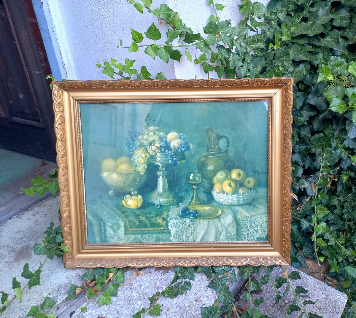 Obraz zaskleny zlaceny rám ovoce