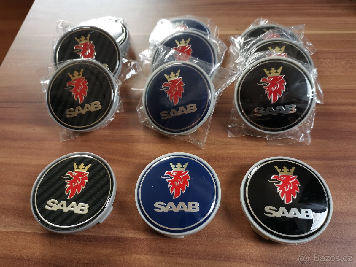Středové krytky SAAB 62mm černé modré karbon pokličky