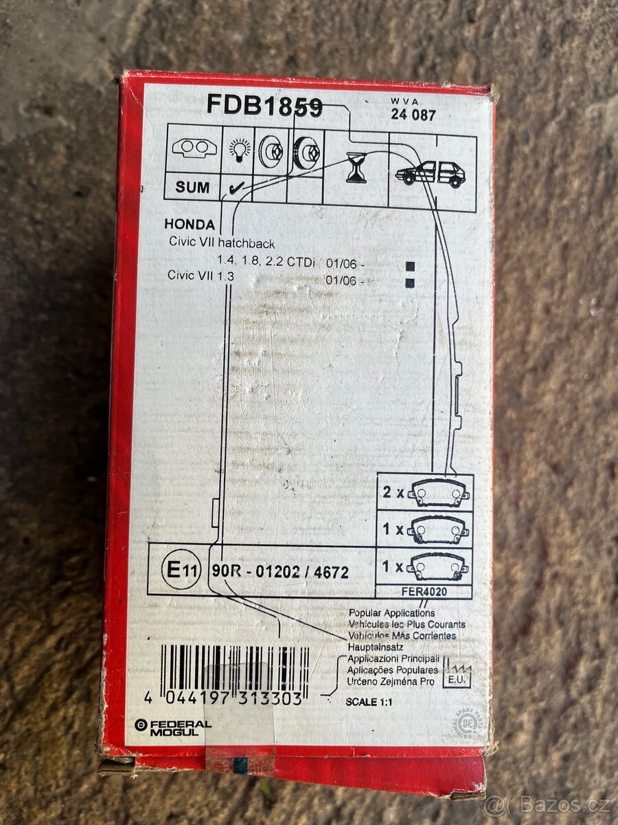 Přední BRZDOVÉ DESTIČKY Honda Civic VII (FERODO FDB1859)