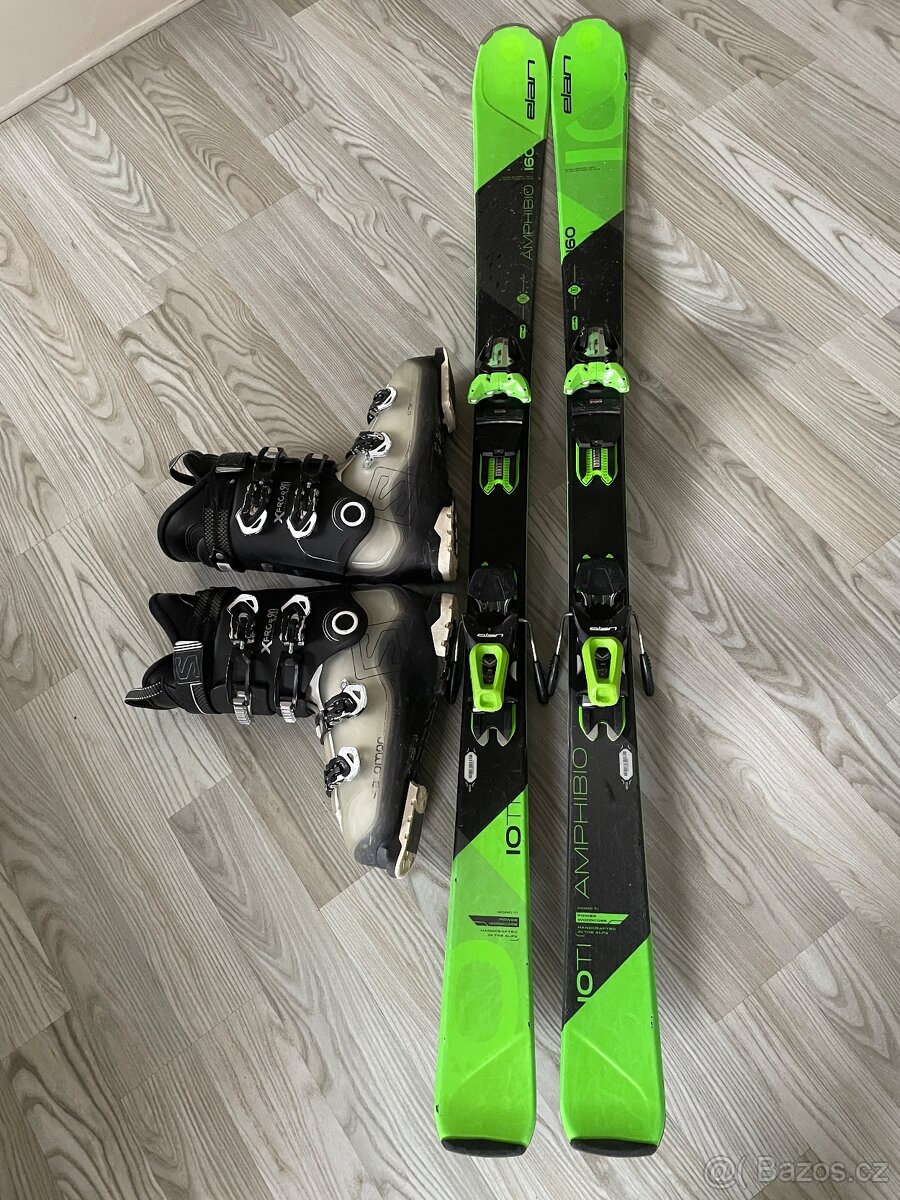 Lyže Elan 160 cm + lyžáky Salomon 44-45