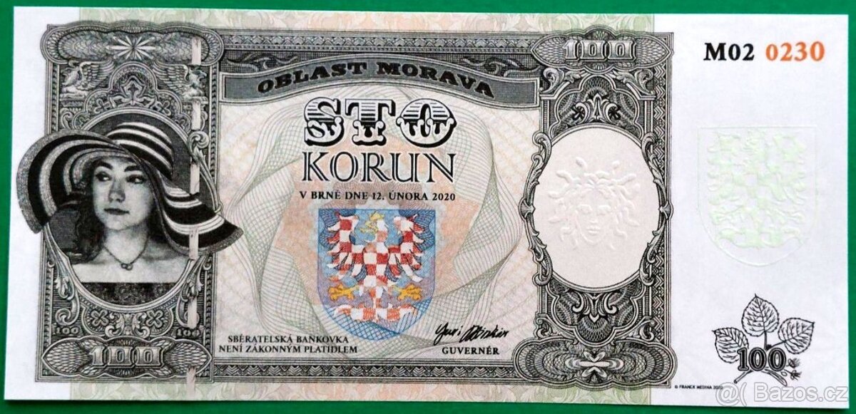 Bankovka 100 Korun, Oblast Morava, UNC, Franck Medina, 2020