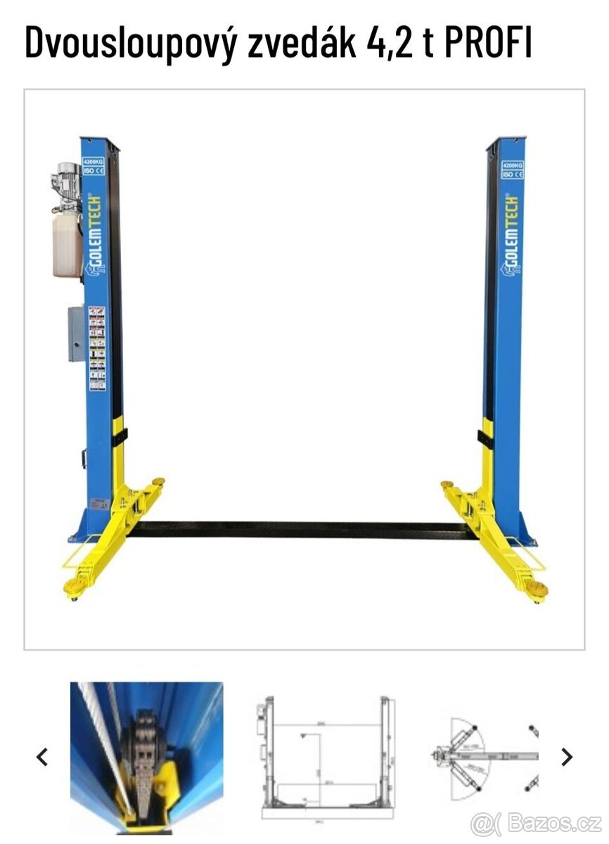 Dvousloupový hydraulický zvedák GolemTech 4200kg
