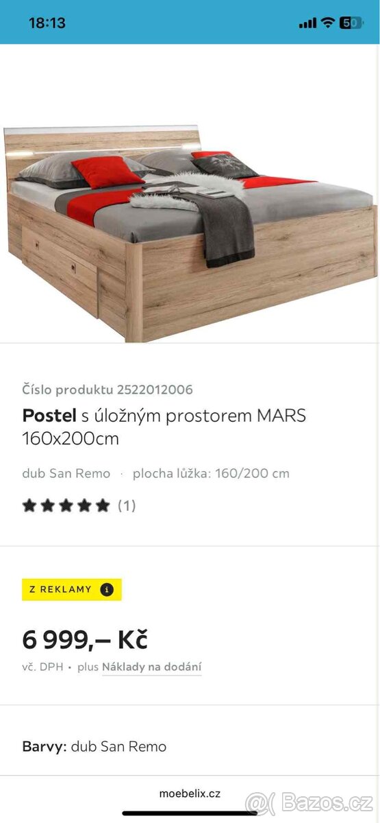 Postel i s rošty 200x160cm