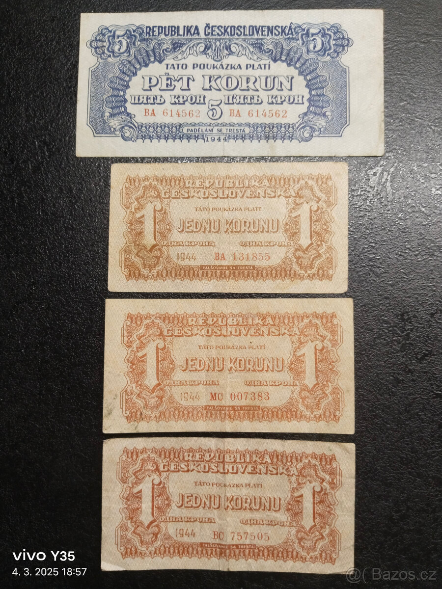 Korunové poukázky 1944 Československo