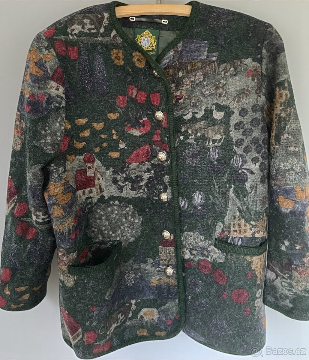 Dámský vlněný kabátek plný obrázků vel. 42
