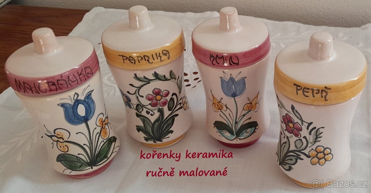 Keramické kořenky ručně malované, 4 ks