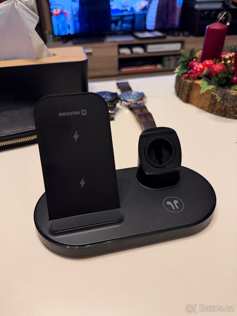 Bezdrátová nabíječka Swissten 3v1, 22055609, černá