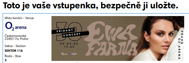 Ewa Farná 3 lístky na páteční koncert