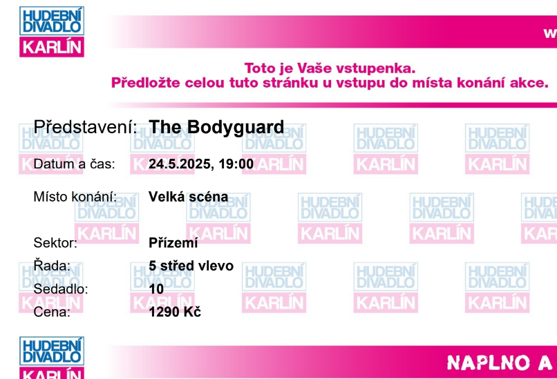 Vstupenky Bodyguard - Hudební divadlo Karlín