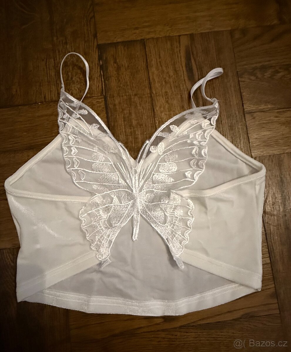 Bily top s motylem M-L