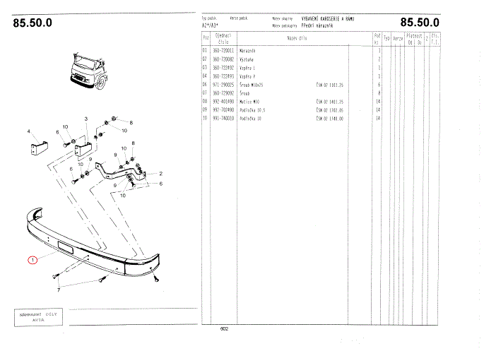 Nárazník přední original AVIA A21 - A31 NOVÝ