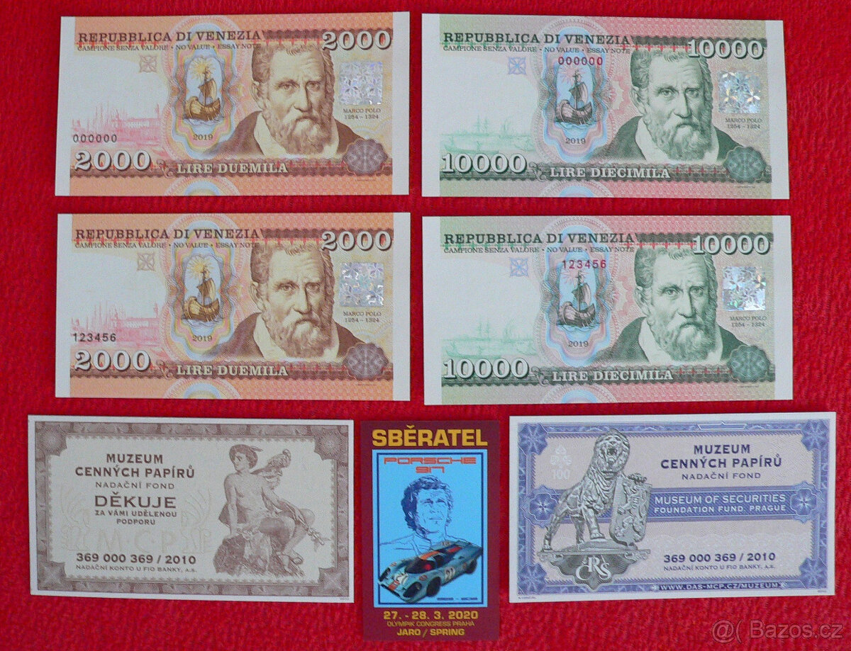 Sada 4ks bankovek Marco Polo 2 000 a 10 000 lir hologram