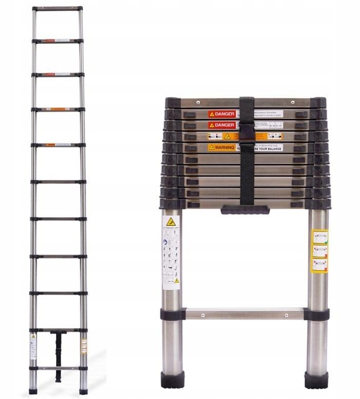 Hliníkový teleskopický žebřík - 3,2m, nosnost 150kg