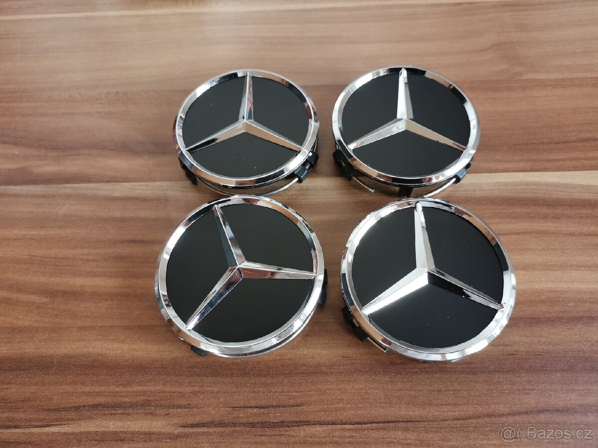 Středové krytky Mercedes 60mm černé stříbrné pokličky