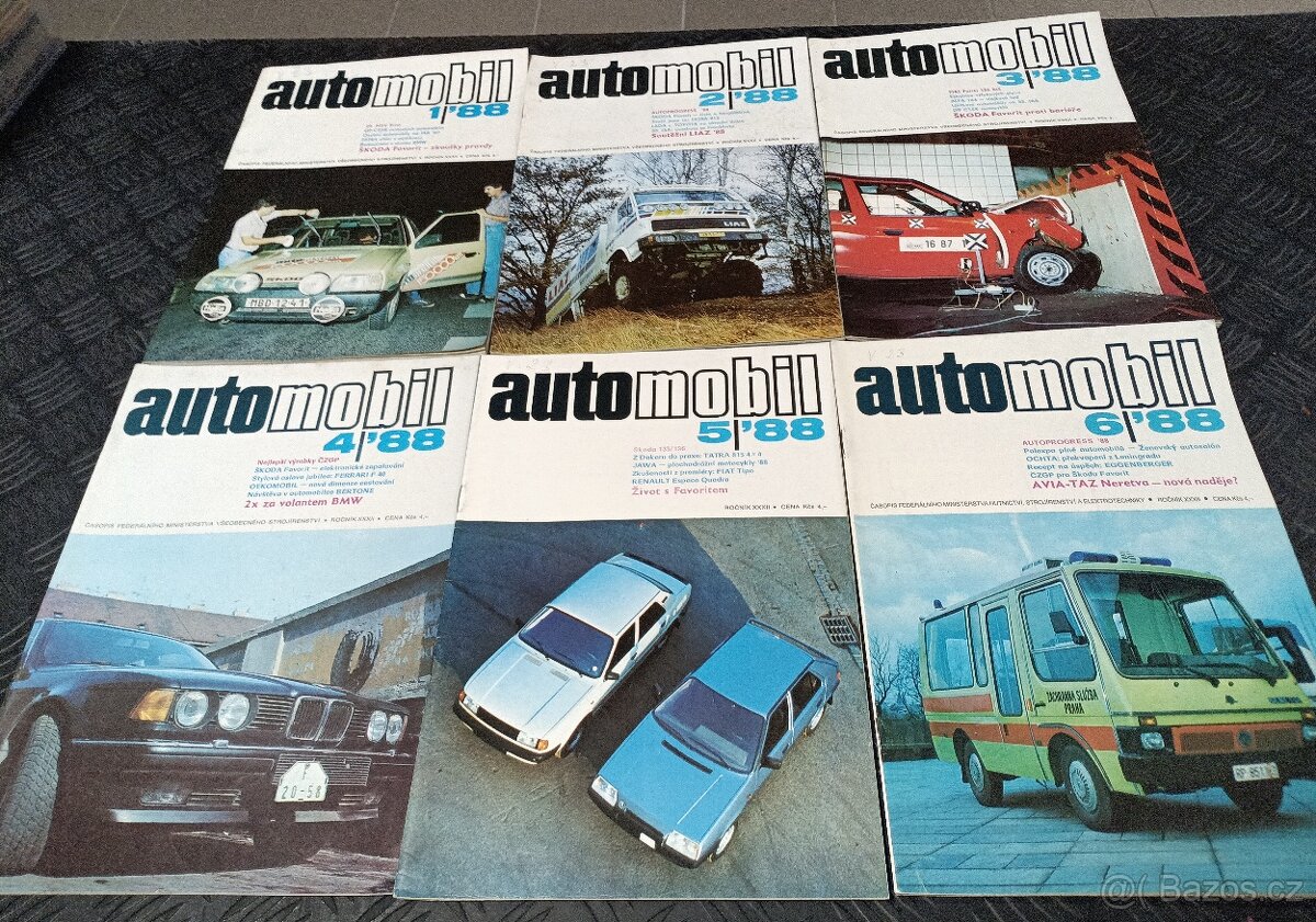 12 x ČASOPIS AUTOMOBIL 1988, LIAZ DAKAR, ŠKODA FAVORIT