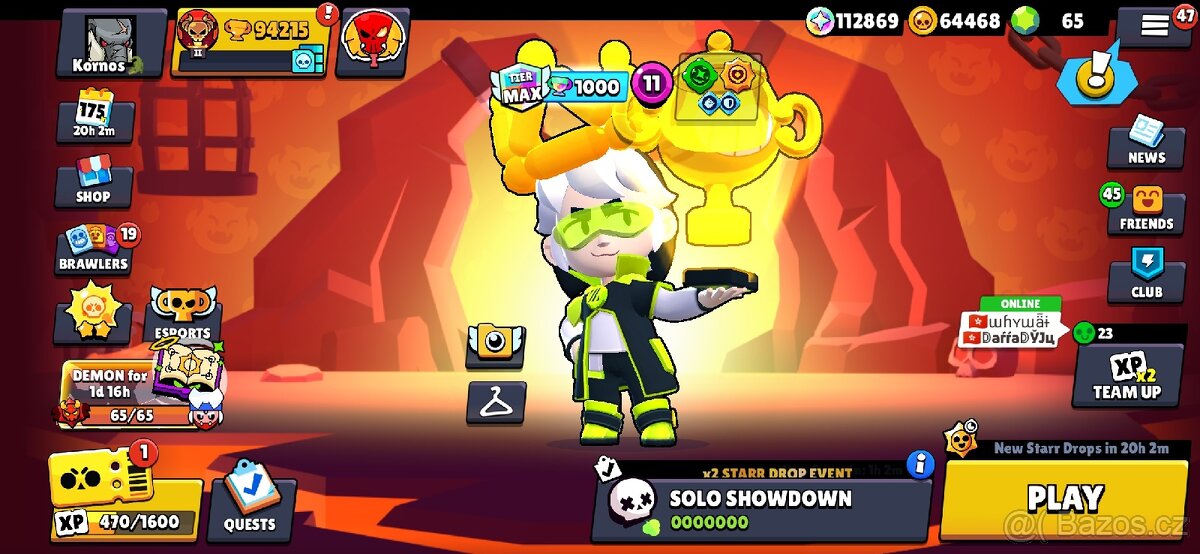 Brawl stars účet 95k trophy, 2 prestige, 3Xmasters