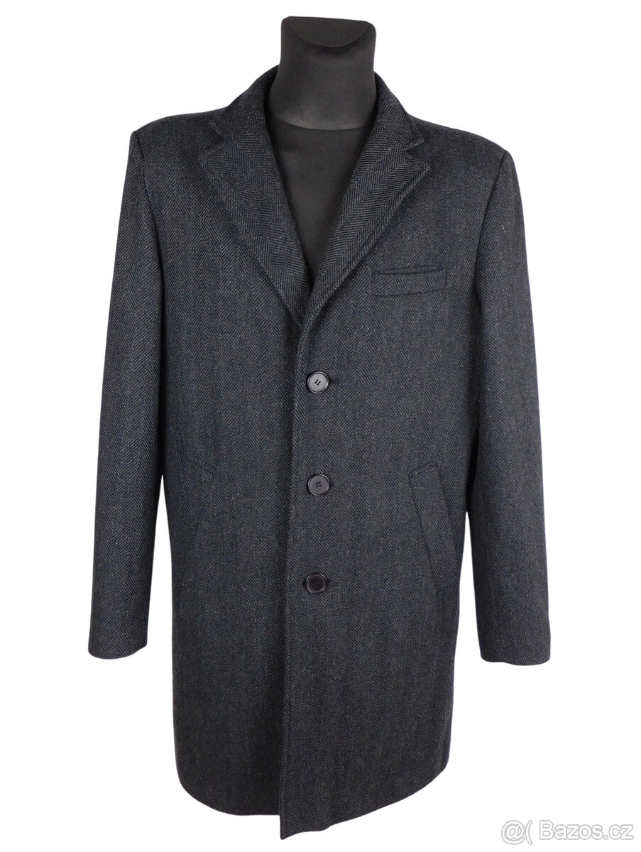 Vlněný pánský šedočerný kabát MADISON AVENUE vel. L
