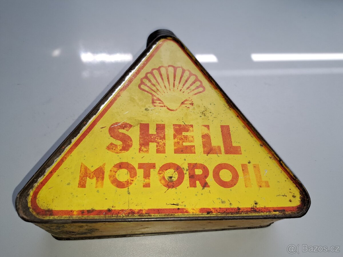 Trojhranná/trojúhelníková plechovka SHELL MOTOROIL