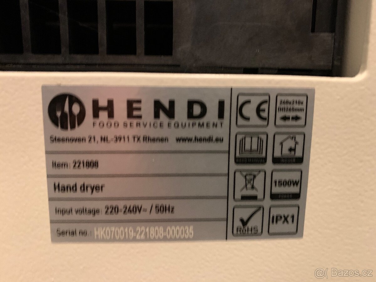 Hendi Vysoušeč rukou 230V/1500W 240x210x H 265mm