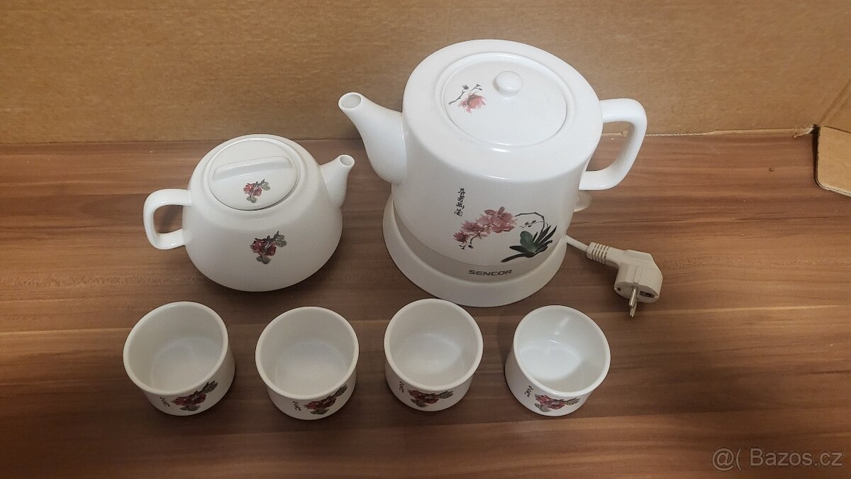 Porcelánová čajová sada s elektrickou konvicí SENCOR