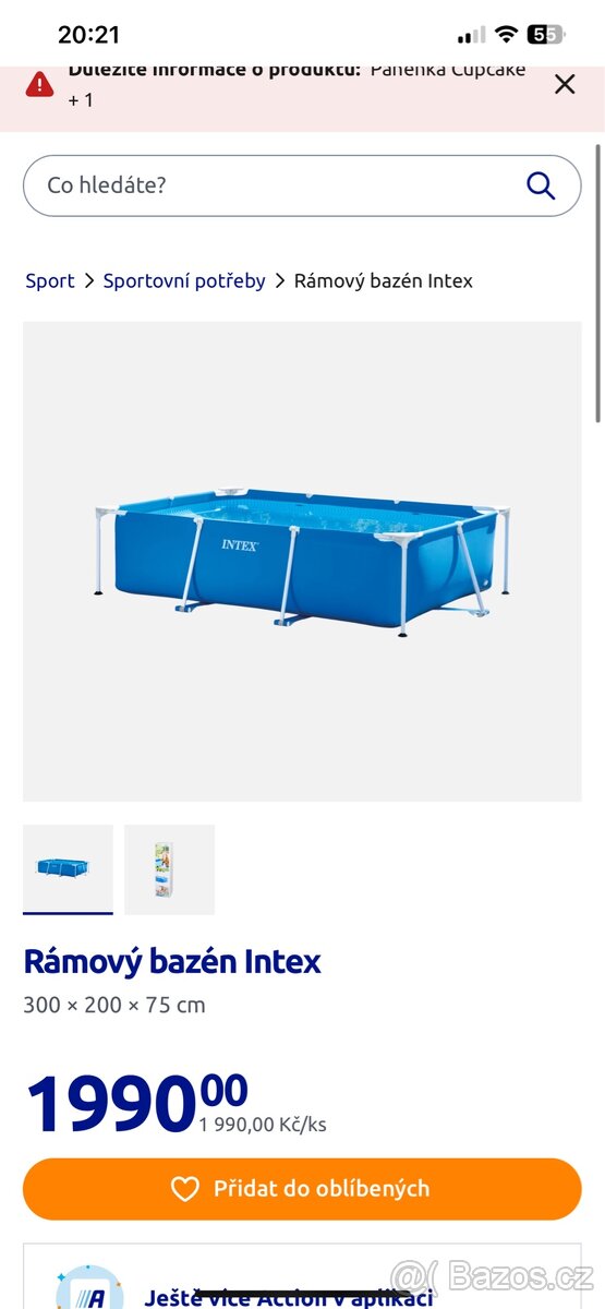 Bazén Intex, 2x3m s konstrukci