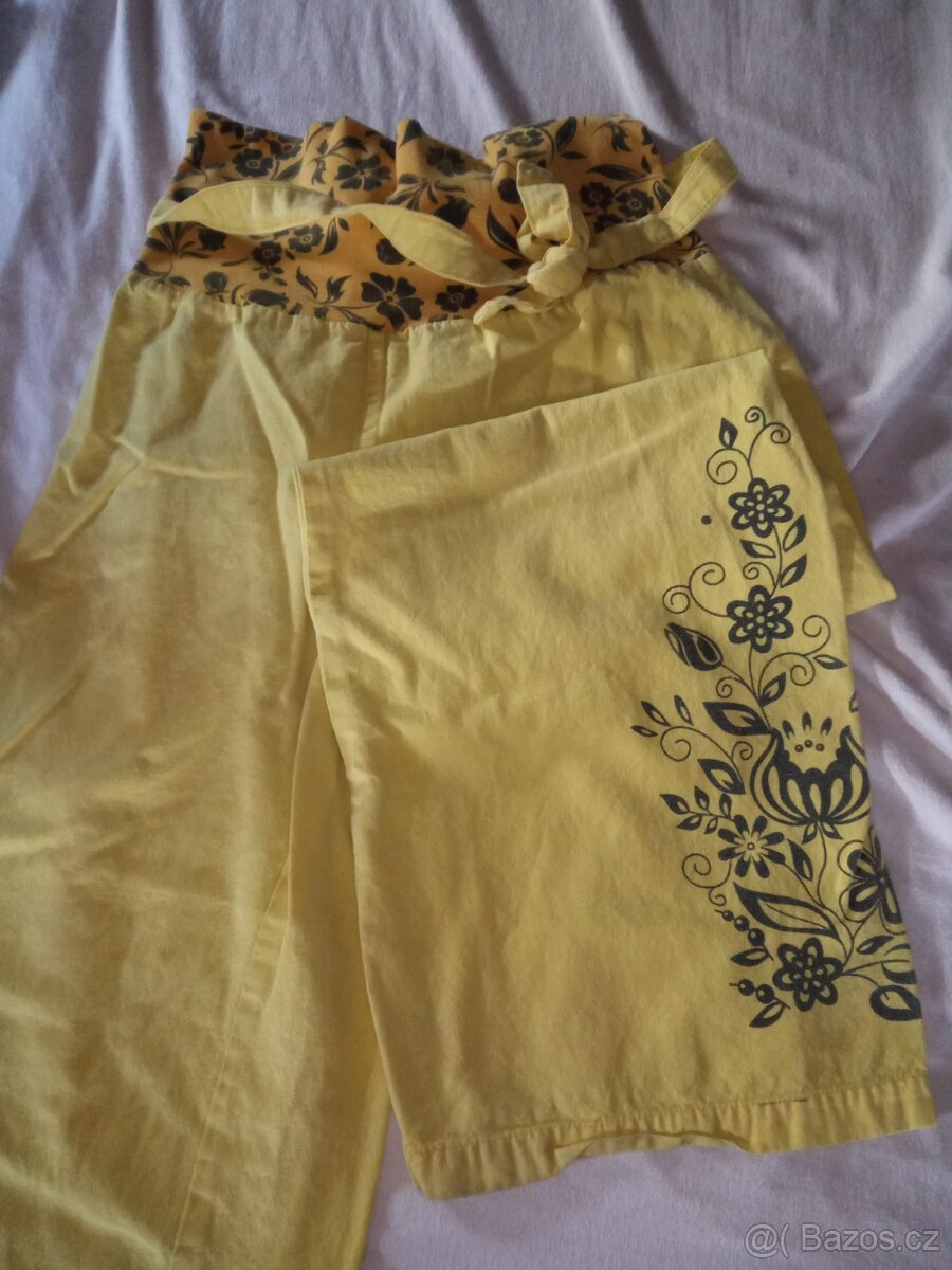 Kalhoty volné, těhotenské plátěné L-XL  Thao žluté