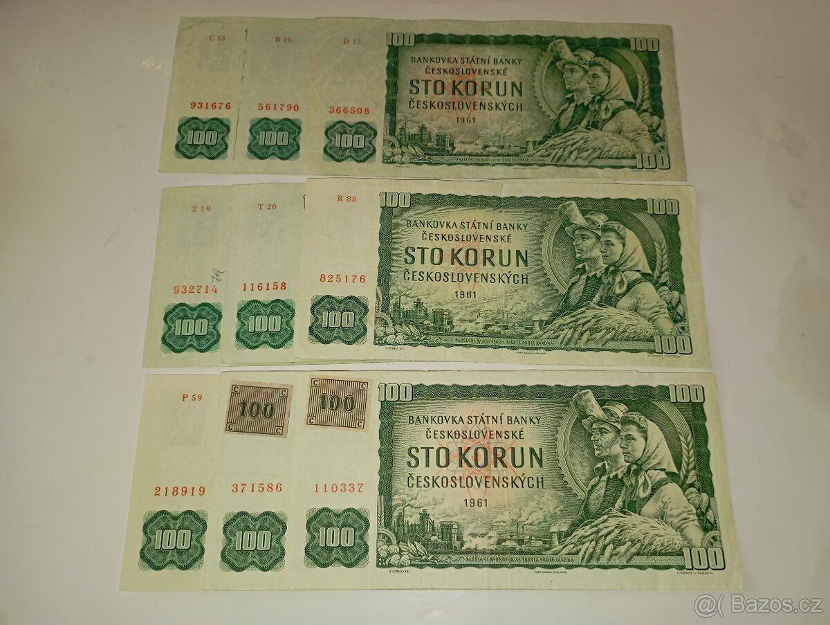BANKOVKY 100 KČS 1961, VŠECHNY VYDANÉ SÉRIE