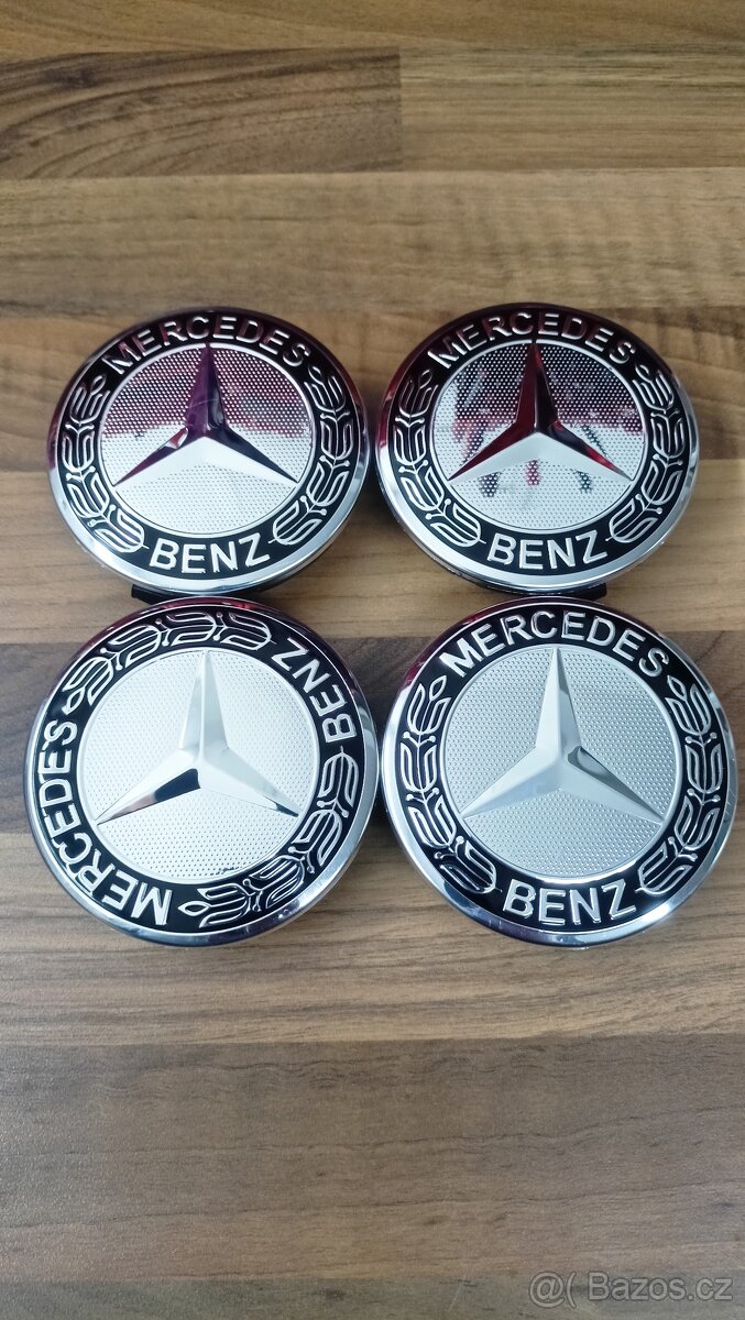 Mercedes 75mm středové krytky černá/chrom