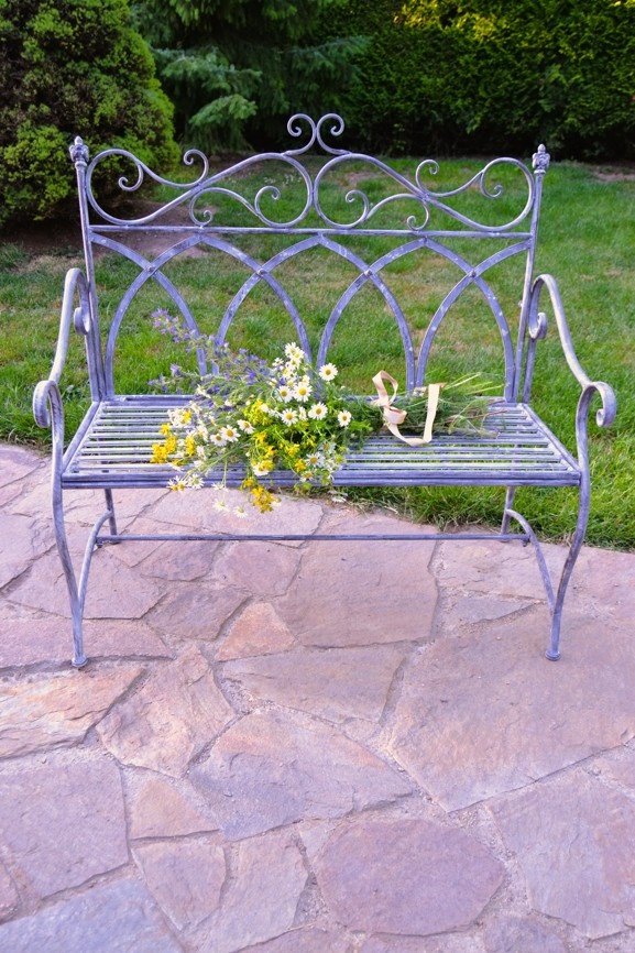 Provence kovová zahradní lavice 110 cm -antik šedá