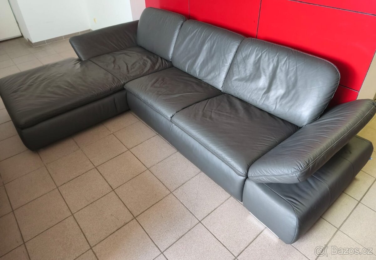 Kožená rohová sedací souprava - jak NOVÁ, TOP STAV