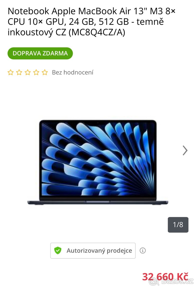 Apple MacBook Air 13" M3, 24 GB, 512 GB