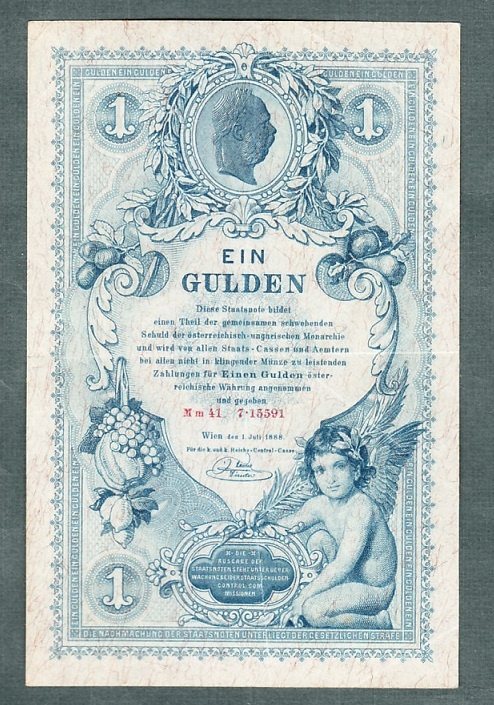 Staré bankovky Rakousko Uhersko 1 Gulden Forint 1888