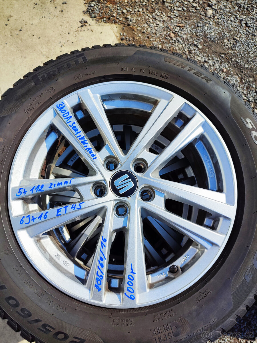 Alu disky Seat, Škoda, VW, Audi 6Jx16, ET 45. s pneu.