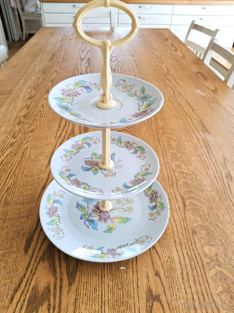 Trojitý patrový talíř dezertní original retro cca 80. léta