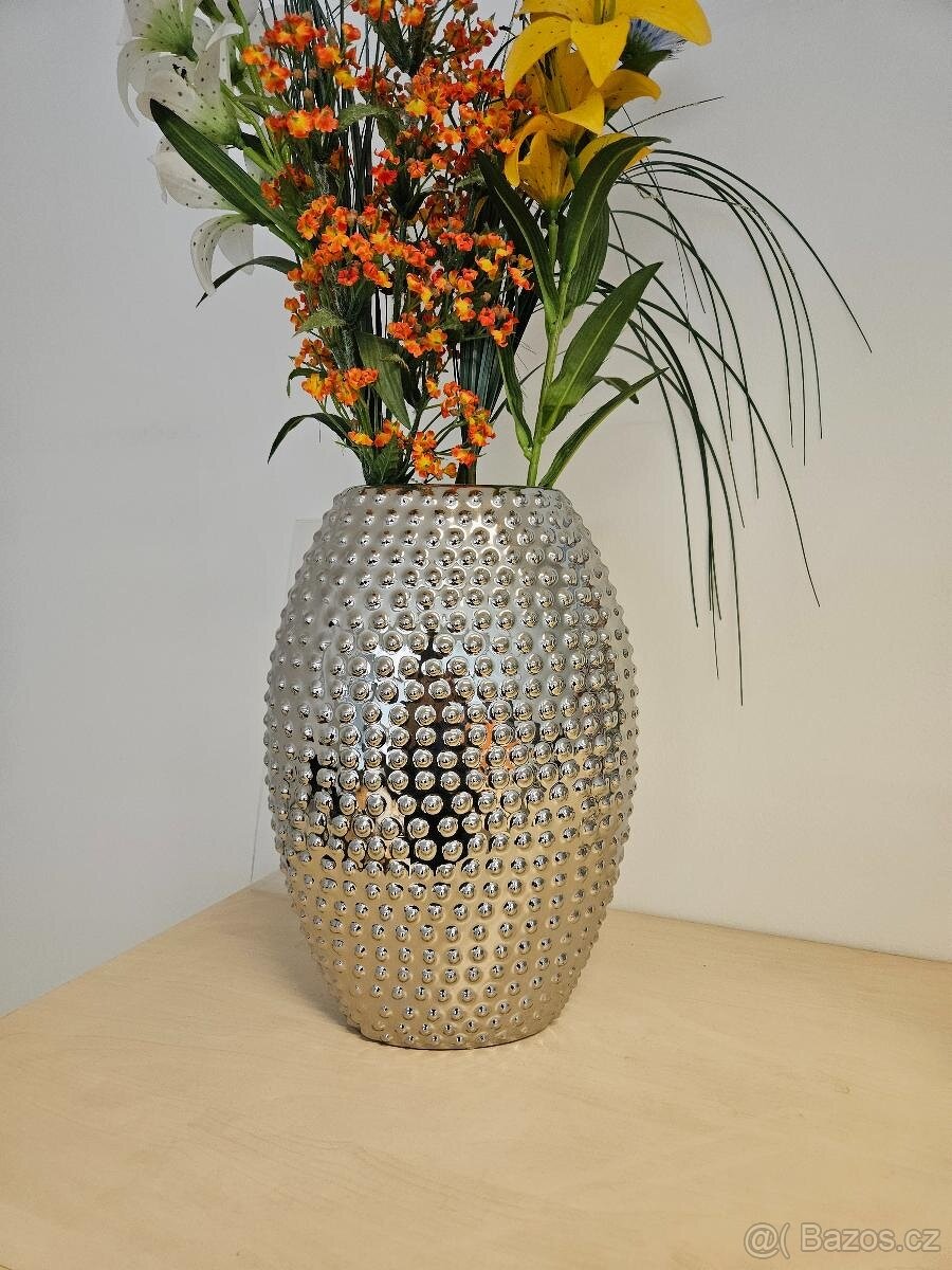 Váza, stříbrná, výška 30 cm (rozbaleno)