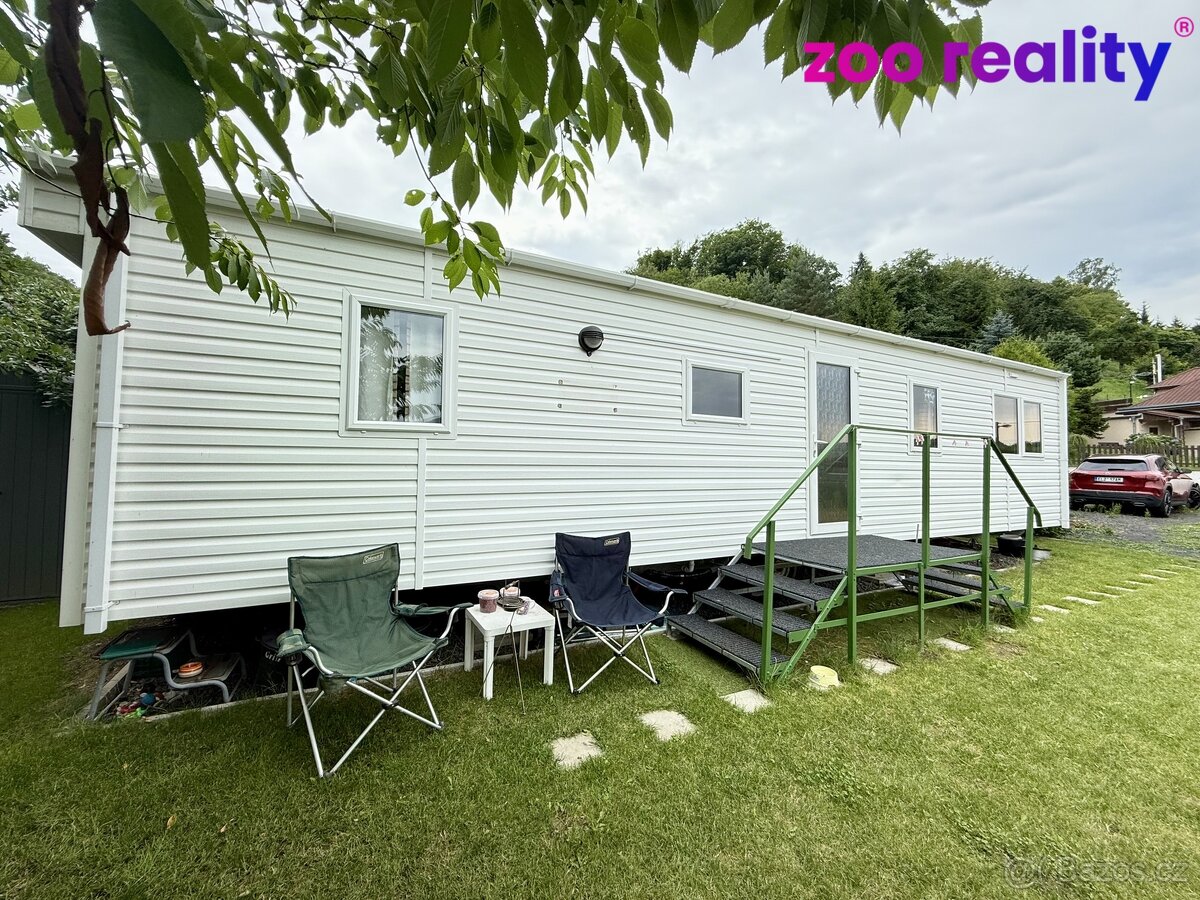 Prodej zahrady 365 m2 s mobilním domem 33 m2. Vhodné pro ryb