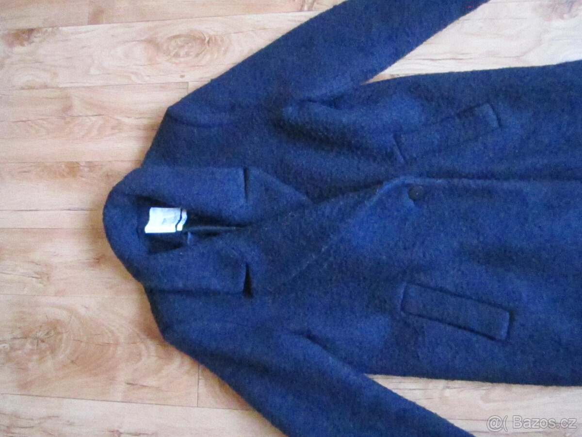 Sytě modrý zimní kabát zn. Mango, XS/S/M, 50% vlny