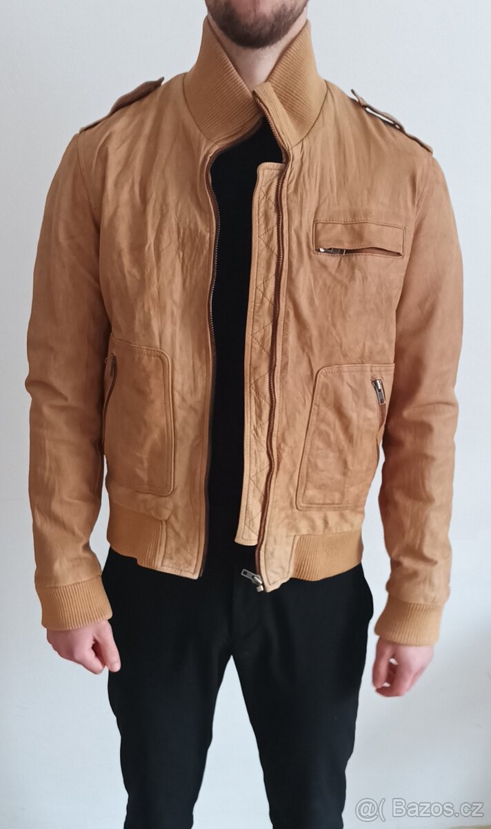 Pánská kožená bunda hnědá