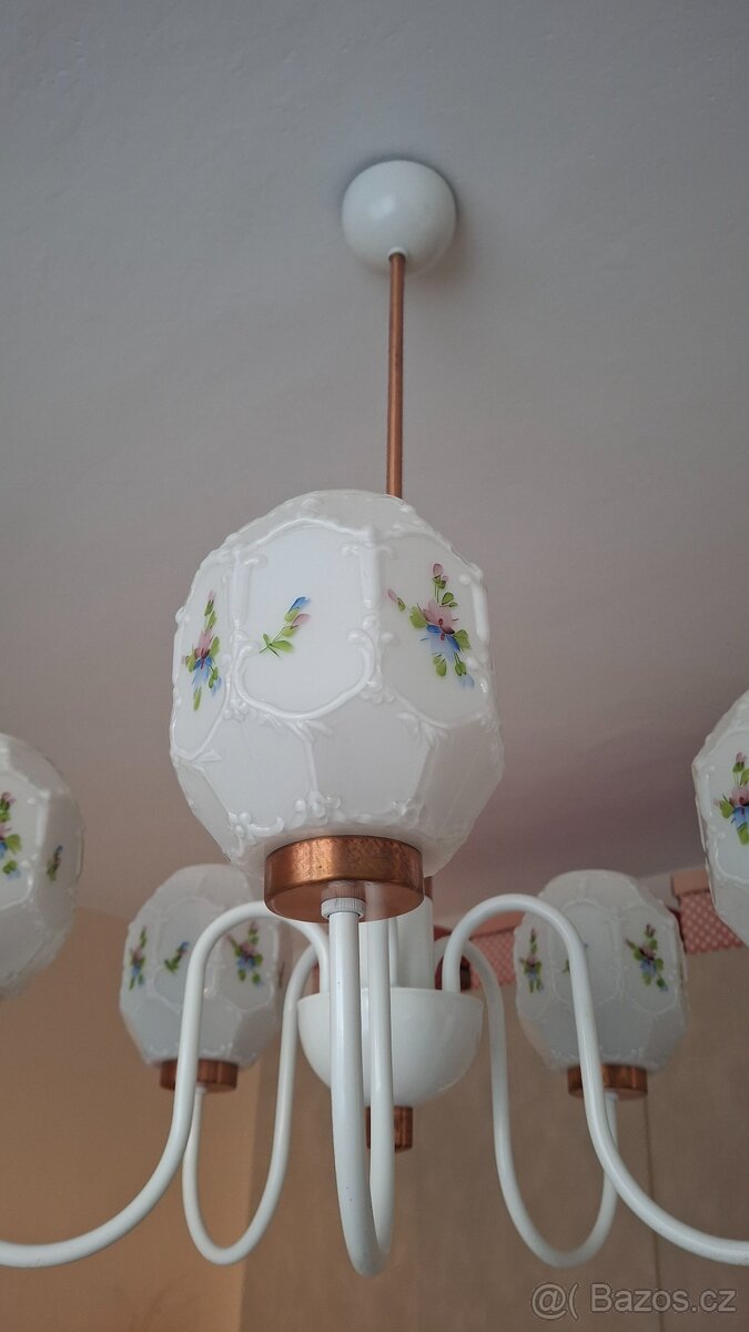 retro 5 ramenný lustr DRUKOV-bílá-mosaz