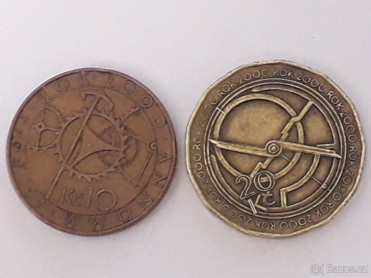 Mince 10 a 20 Kč z oběhu, r. 2000 " MILÉNIUM"