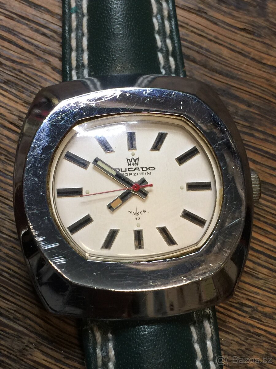 Retro hodinky Ducado Pforzheim Anker kožený řemínek