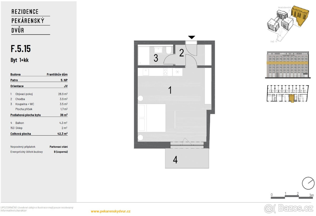 Pronájem bytu 1+kk 42 m² Bratislavská, Brno - Zábrdovice