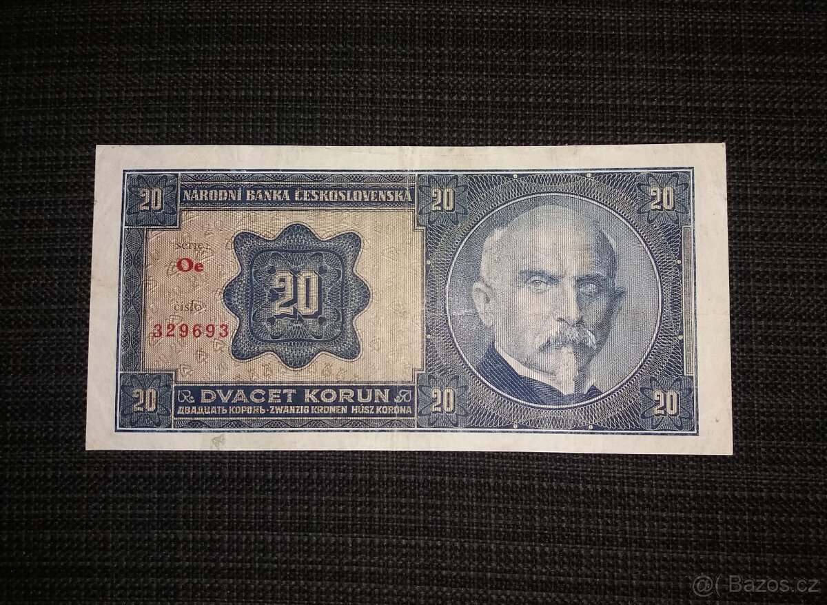 20 korun 1926, pěkná, neperforovaná, 1 z posledních sérií, p