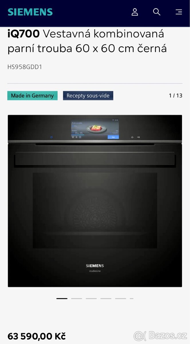 Nová parní trouba SIEMENS STUDIO HS958GDD1 s připojen vody