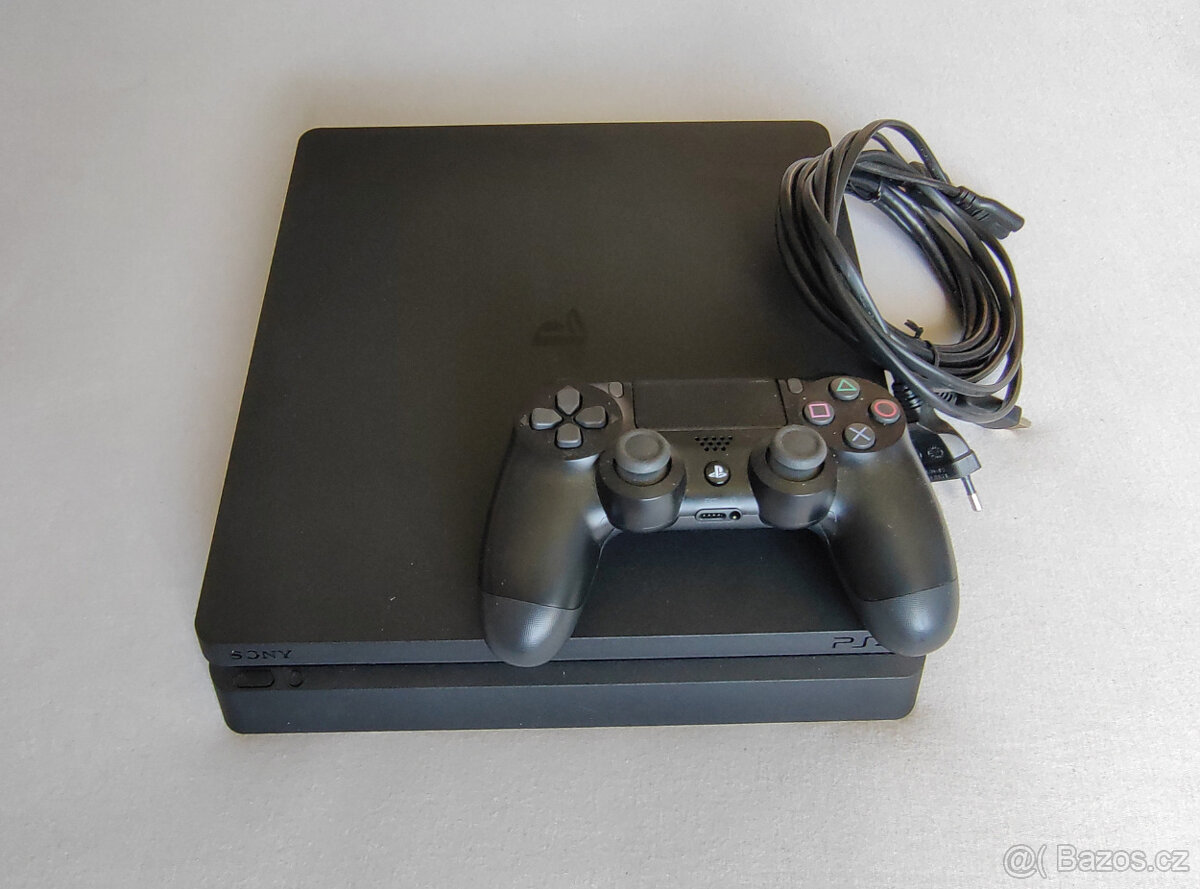 PS4 Slim 500GB, FW10 lze JB, 1x ovladač, kabely