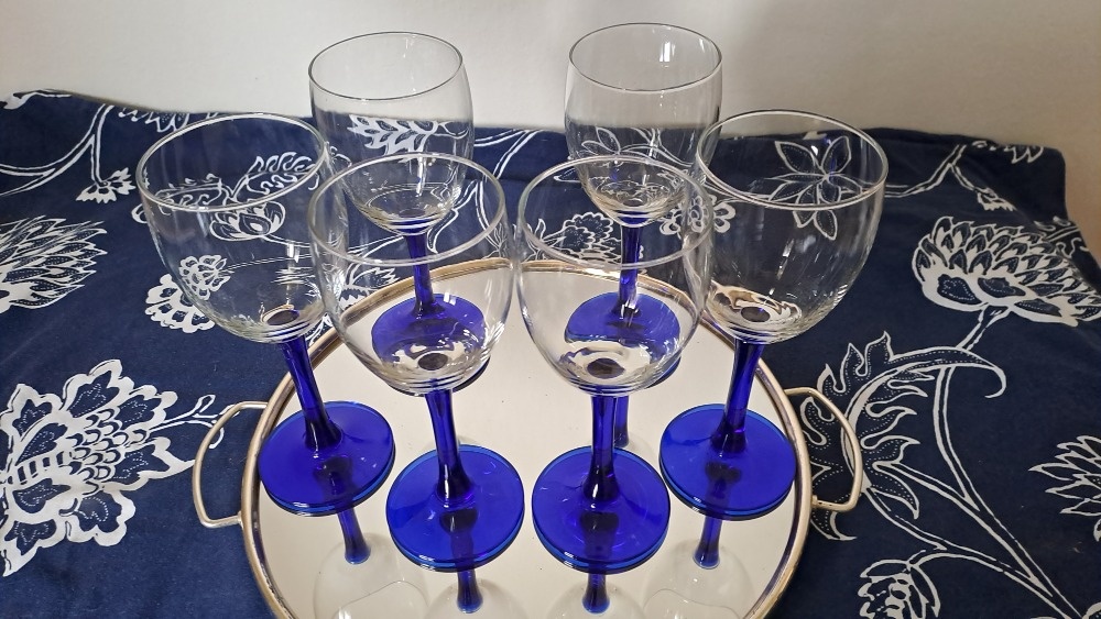 SKLENIČKY COBALT VINTAGE "NEPTUNE" CRISTAL D ARQUES DURAND