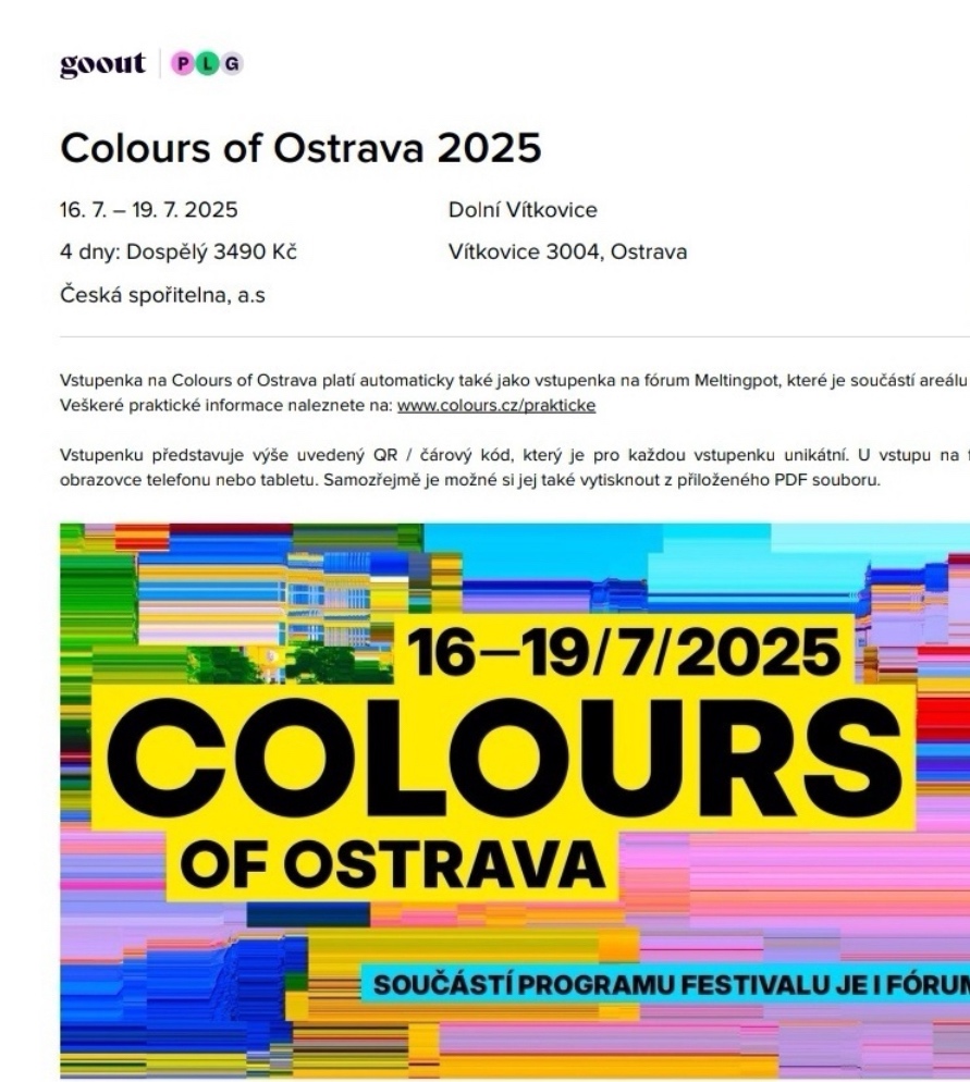 4ks 4 denních lístků na COLOURS OF OSTRAVA